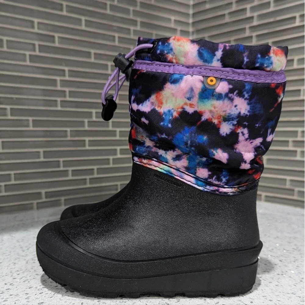 Bogs Kids Girls Snow Shell Waterproof Rain Snow Boot Black Purple Cosmos Size 11